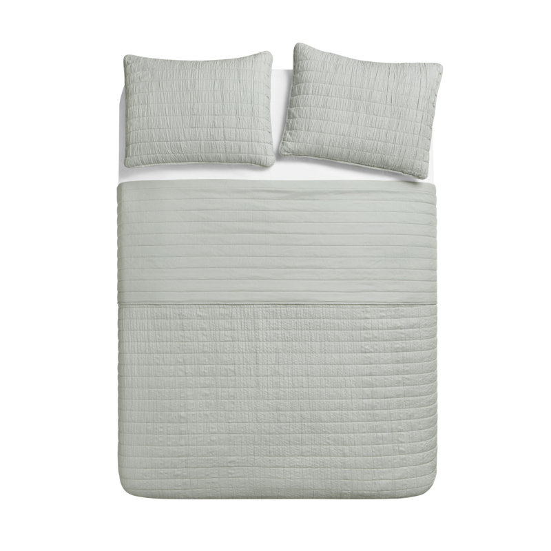 Gray Full Microfiber Reversible Quilt Set