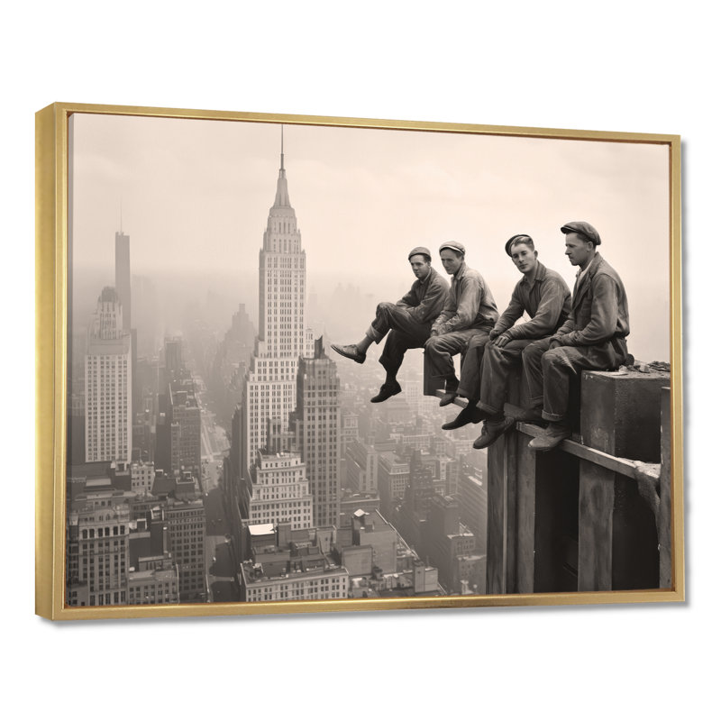 Art rétro de New York Empire State Building - New York, art mural, H 12 po x l 20 po x P 1 po, Cadre flottant doré