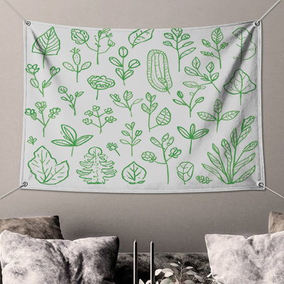 Green Botanical Illustrations Wall Tapestry - Botanical Wall Decor