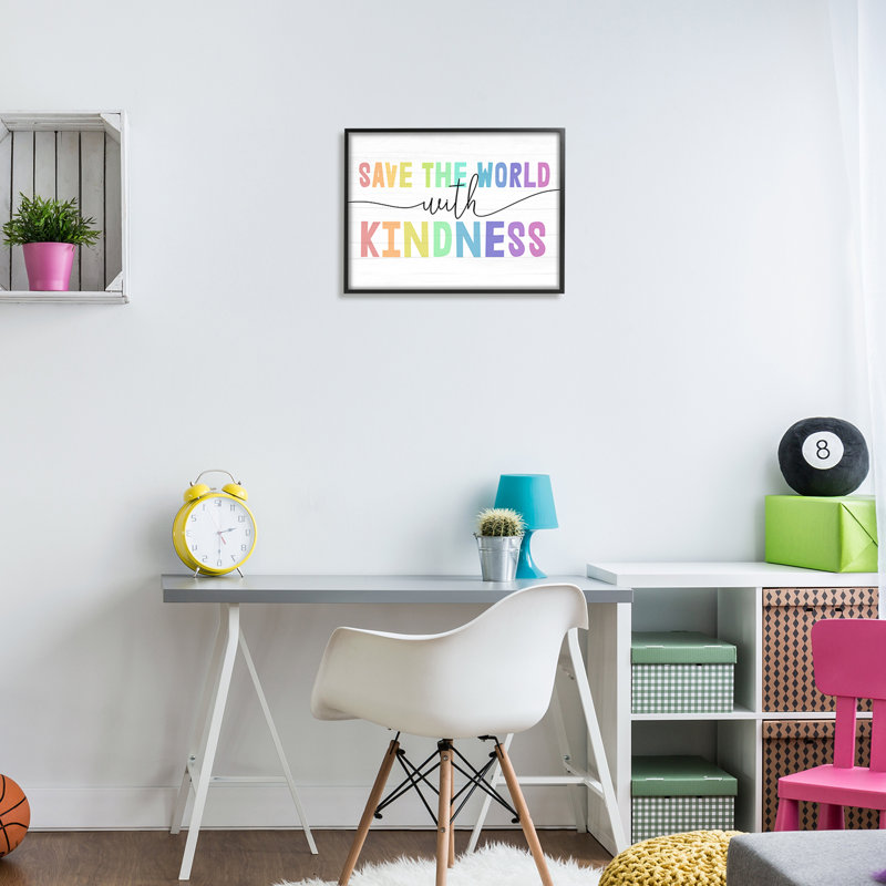 Save The World With Kindness - Textual Art, Midnight Black Framed Giclee, 20" H x 16" W