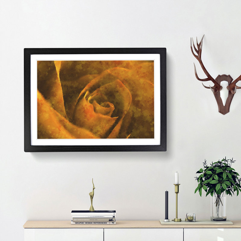 Golden Rose Flower - Picture Frame Graphic Art Print, Black Framed, 24cm H x 33cm W x 2cm D