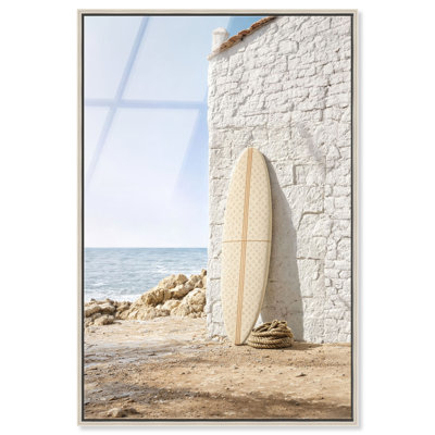 Décoration murale pour salon « Surf on Beach I » par Notoriart, impression acrylique encadrée, cadre argenté, 20 x 30