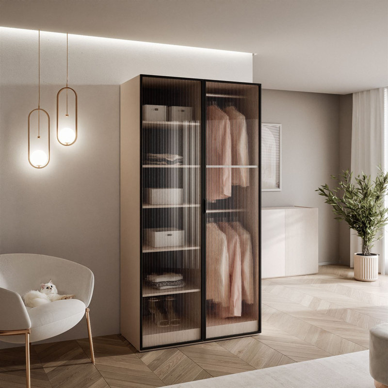 Manufactured Wood Wardrobe, Sandy Beige/Fluted Glass