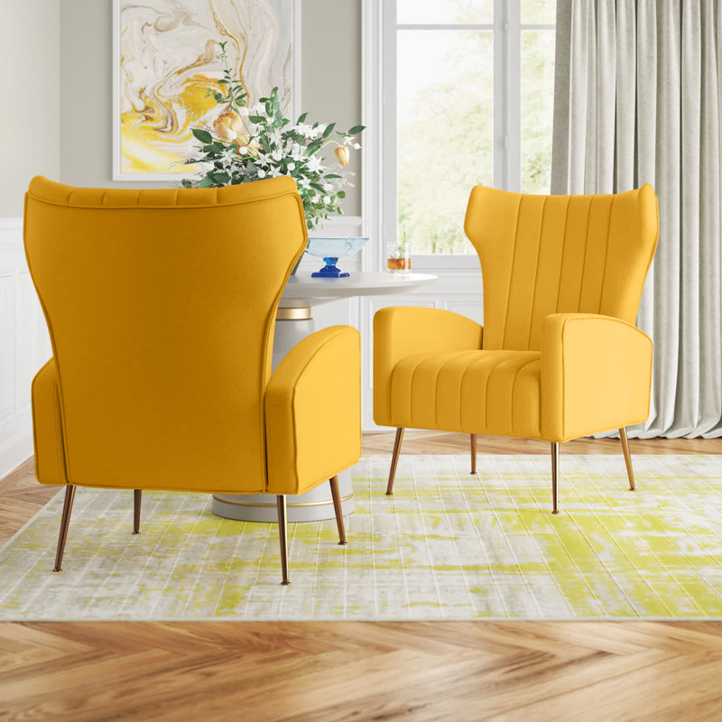 Fauteuil à oreilles en velours de 27 po de largeur Milana, Velours jaune