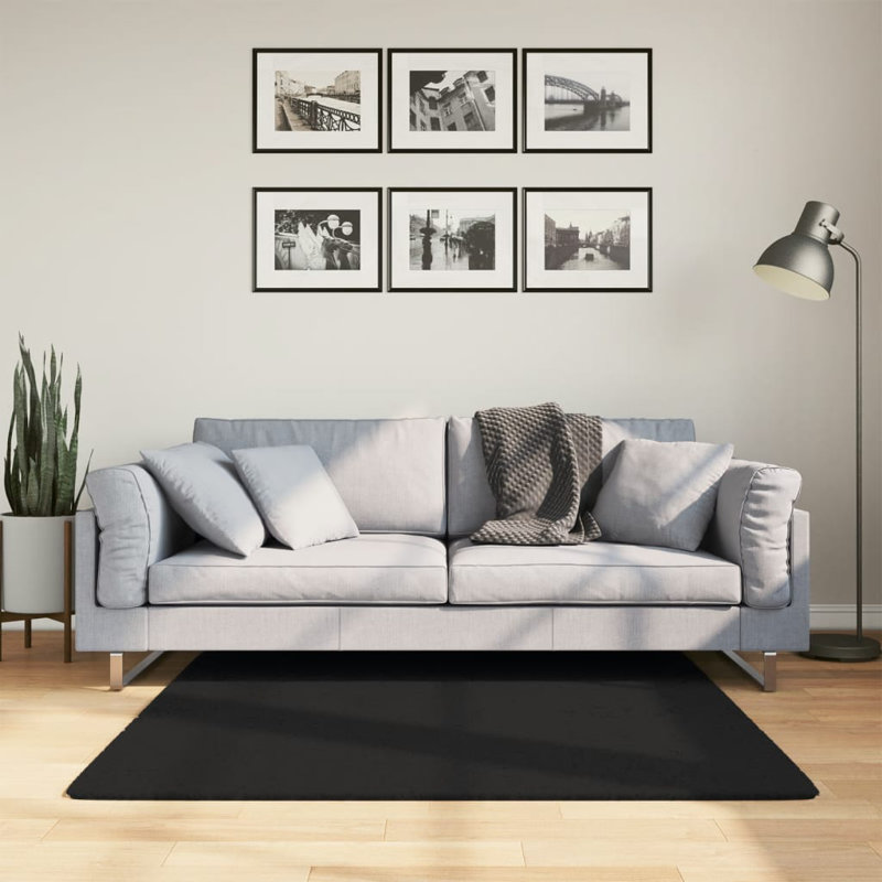 Rug "HUARTE" Short Pile Soft and Washable Black, Square 120cm