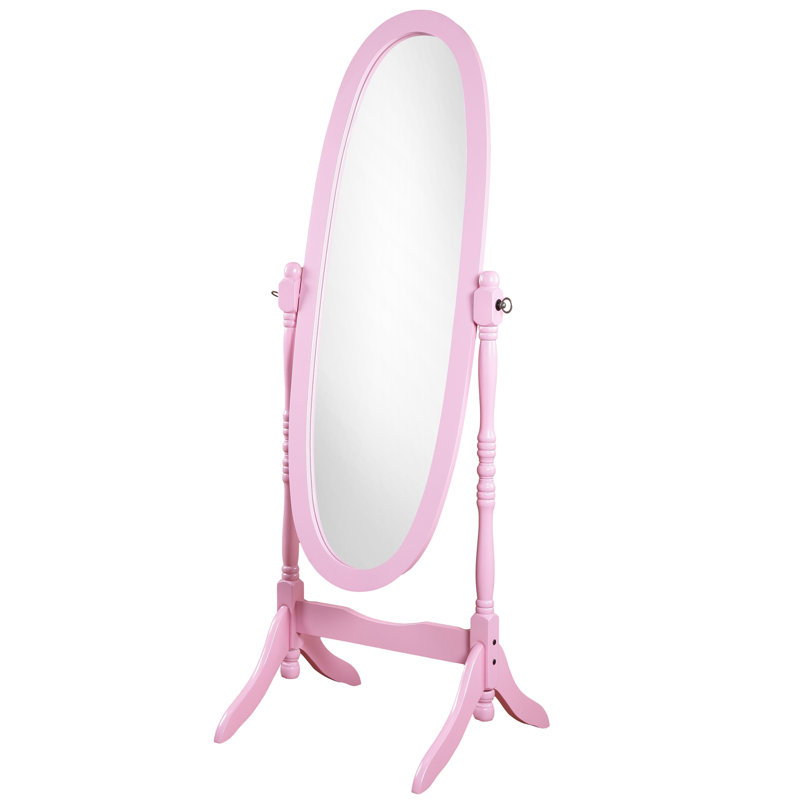 Miroir à finition rose avec cadre en bois - reflet du corps, fonction d'inclinaison, style élégant de style traditionnel, stable autoportante