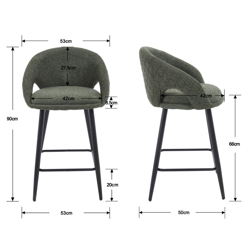 Upholstered Counter Stool with Metal Frame, Green