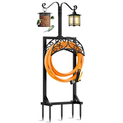 Garden Hose Holder For Outside - Water Hose Holders With 5 Spikes & 2 Shepherds Hooks