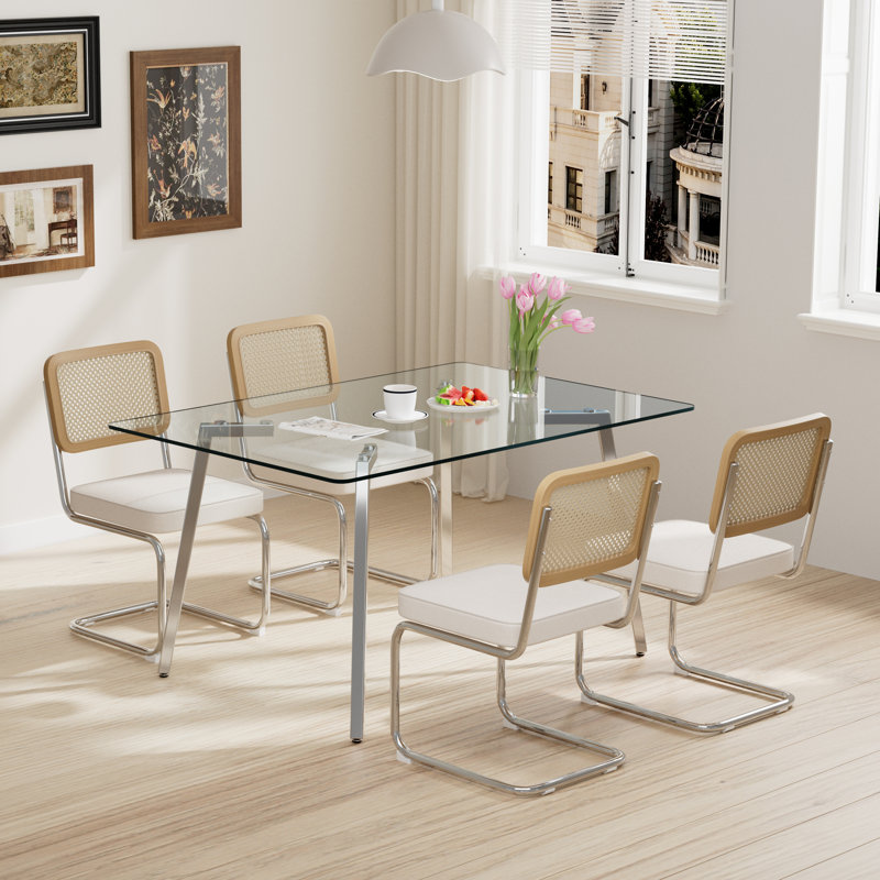 Ensemble de salle à manger rectangulaire, Beige/Argenté, 5