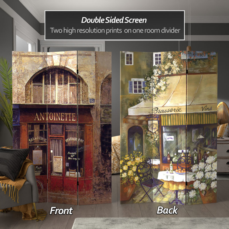 72" x 48" Double Sided Brasserie 3 Panel Room Divider