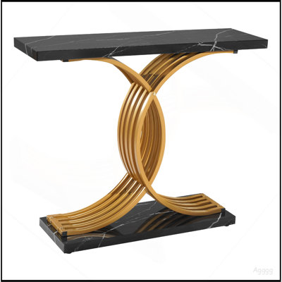 Console de 39 po en or, bureau moderne derrière le canapé, bureau d'entrée rectangulaire en bois, support d'appoint pour canapé long avec pieds en métal pour couloir, chambre à coucher, salon, vestibule, assemblage facile
