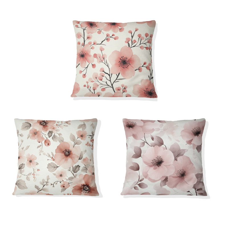 Coussin 3 pièces Pink Blush Blossoms - Country Farmhouse, H 20 po x l 20 po