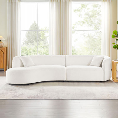 Luxury Modern Style Living Room Upholstery Curved Sofa With Chaise 2-Piece Set, Left Hand Facing Sectional,  Boucle Couch, White
