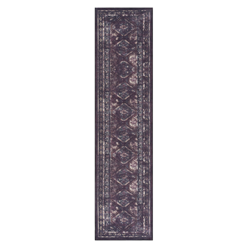 Low-pile Area Rug For Kitchen - Machine Washable, Non-shedding (black + Burgundy, 2'6'' X 10' Non-slip Living Room Low-pile, Pet Safe