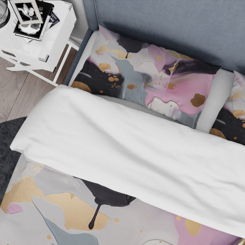 King Pink and Gold Abstract Marble Microfiber Duvet Cover Set