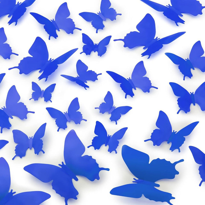 Zulay Home 3D Butterfly Wall Decor - 24pcs Butterfly Decor with 3 Different Sizes, Royal Blue