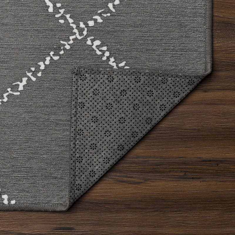 Medina Moroccan Diamond Grey Performance Flatweave Washable Indoor / Outdoor Rug, Rectangle 3' x 5'
