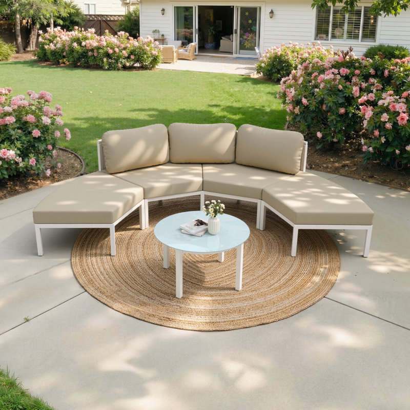 Ensemble de conversation 5 pièces en aluminium coulé avec coussins Sunbrella, Canvas Antique Beige, White