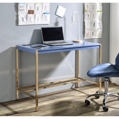 Stylish Navy Blue And Gold Desk With Ports For Office Productivity Modern In Charging Outlet Integrations Professional Use