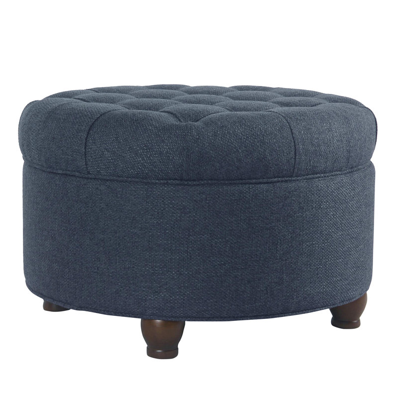 Repose-pieds rond et capitonné Aldolphus, Bleu marine 100% polyester
