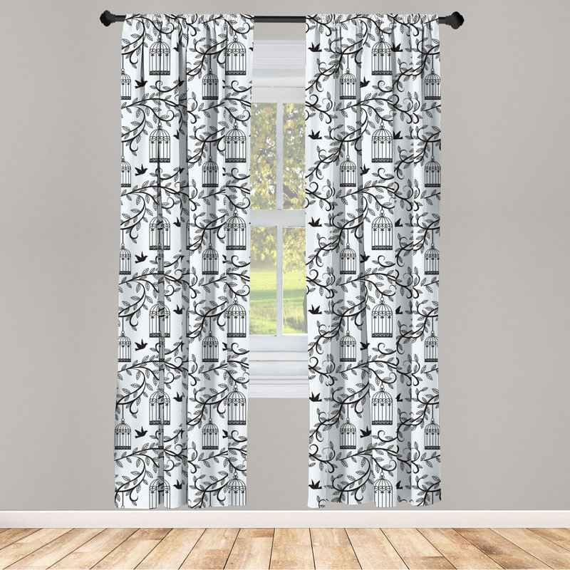Birds Floral Semi-Sheer Rod Pocket Curtain Panels, 28" x 63"