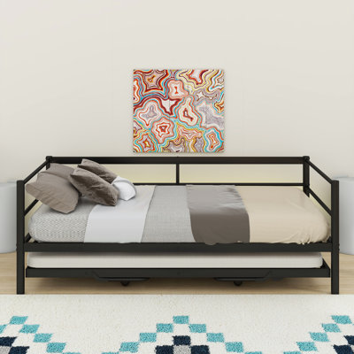 Twin Size Metal Daybed With LED And Adjustable Trundle, Pop Up Trundle