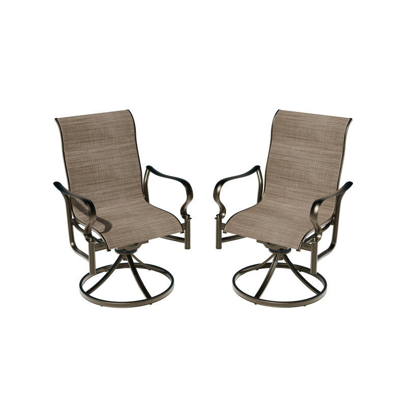 Chaise berçante pivotante d'extérieur en aluminium coulé avec assise en textilène et dossier haut