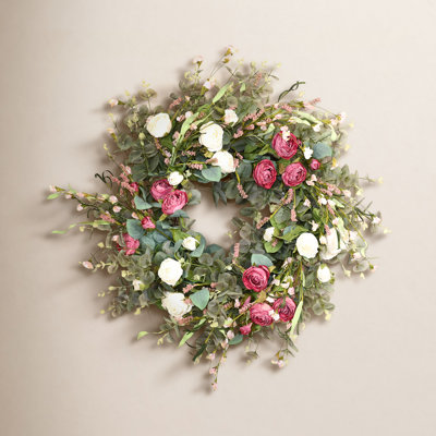 26" Handcrafted Eucalyptus Rose No Holiday Wreath
