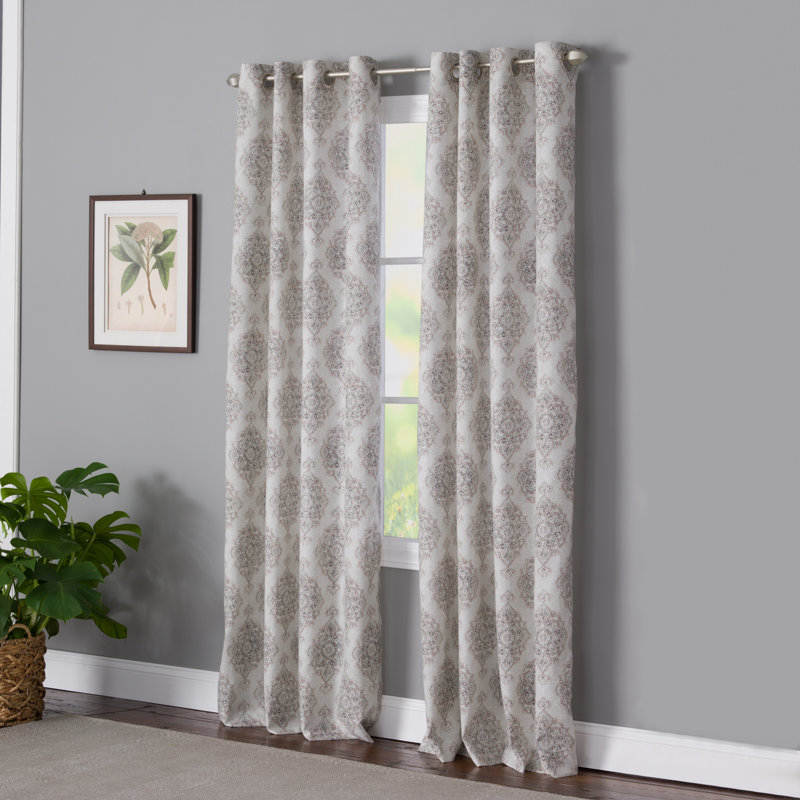 Quintara Polyester / Cotton Light-Filtering Medalion Print Curtain Panel with Grommet Top, 50" W x 63" L, Blush/Ivory