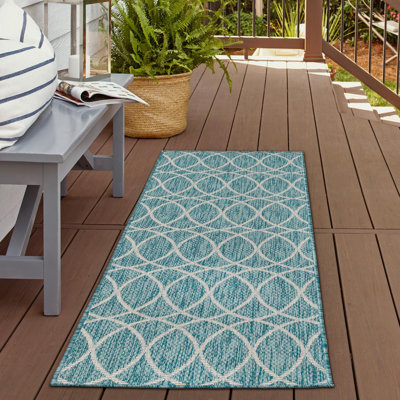 Light Aqua Gitter Indoor/Outdoor Trellis Rug