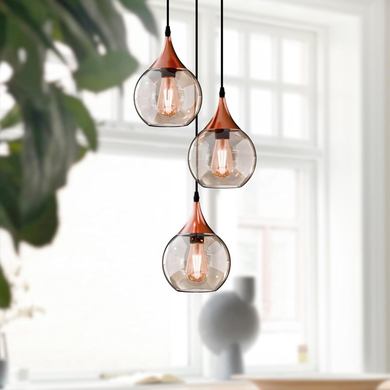 Borough Wharf Annesa 3-Light Copper Pendant – A Modern Industrial Ceiling Light Adjustable for Kitchen Islands and Dining Areas.