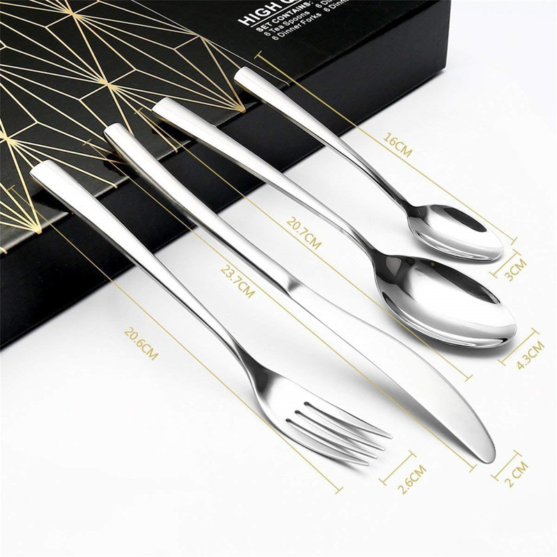 Cutlery Set, 24 Piece Cutlery Set Stainless Steel Flatware Silverware Set Including Dinner Knife Fork Spoon And Teaspoon Mirror Polished & Dishwasher Safe Cutlery Utensil Set Service For 6 (Silver)