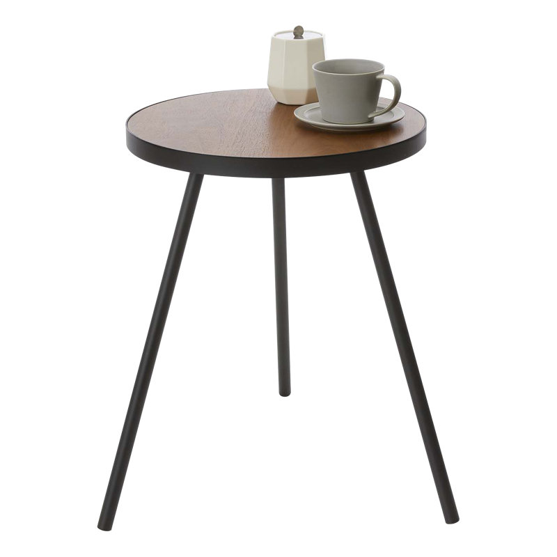Black Round Wood and Metal Minimalist Side Table