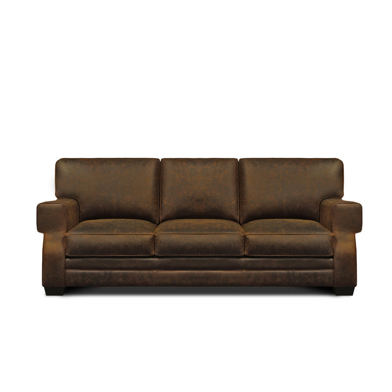 Canapé à accoudoirs carrés en cuir véritable 90 po Linville
