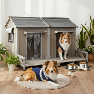 Haiya PETSCOSSET Outdoor Dog House, Wooden Dog Kennel for Small Dogs, Gray