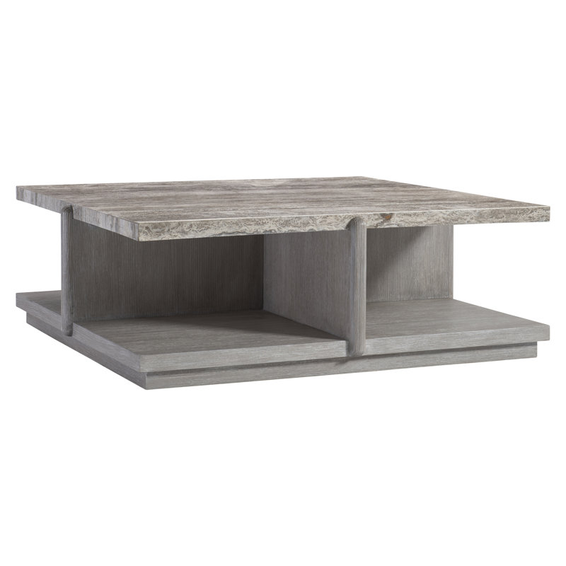 Gray Wood and Stone Square Coffee Table