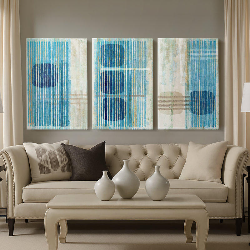 Bleu bleu horizon I - Toile tendue avec châssis sur mesure - 3 pièces, H 36 po x l 72 po