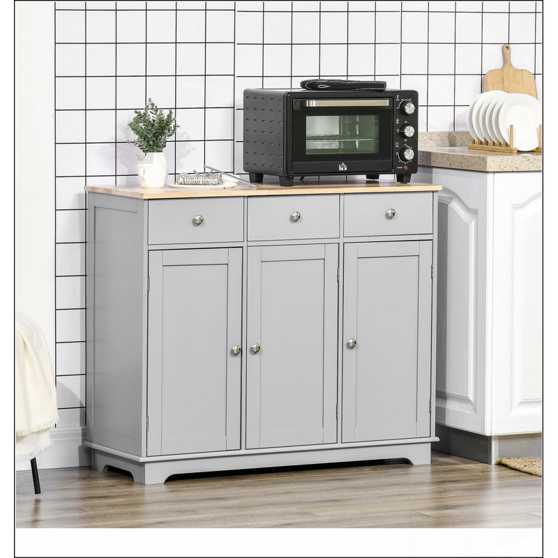 Buffet durable en bois d'hévéa avec tiroirs, parfait pour les solutions de rangement pour la cuisine et le café