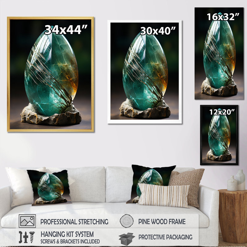Amazonite pierre sarcelle spirituelle sur toile, H 44 po x l 34 po x P 1,5 po, Cadre photo noir