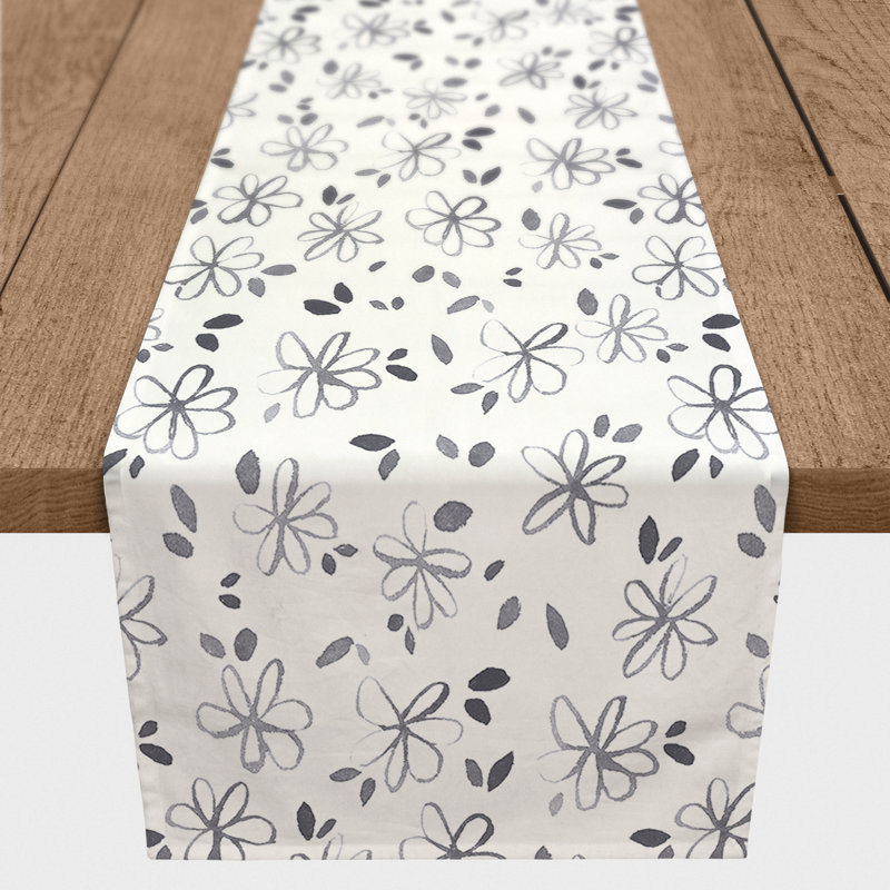 Chemin de table extérieur gris à motif floral, L 72 po x P 16 po, gris