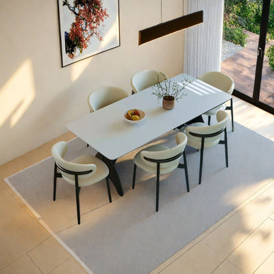 Sintered stone ash wood simple dining table set