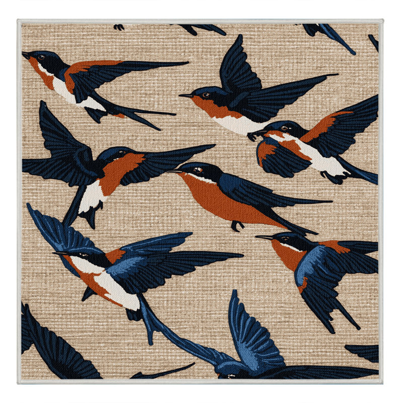 Washable Barn Swallow Birds Area Rug, Square 8'