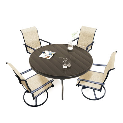 Ensemble repas 5 pièces pour terrasse avec chaises pivotantes - Table ronde résistante aux intempéries et tissu à séchage rapide