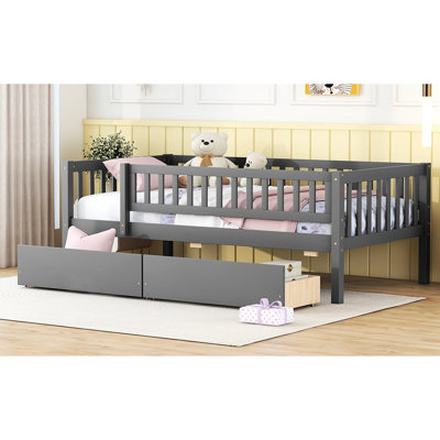 Twin Size Daybed With Two Drawers In Gray - Robust Wood Construction & Space Creation Solution Material Utilization Option
