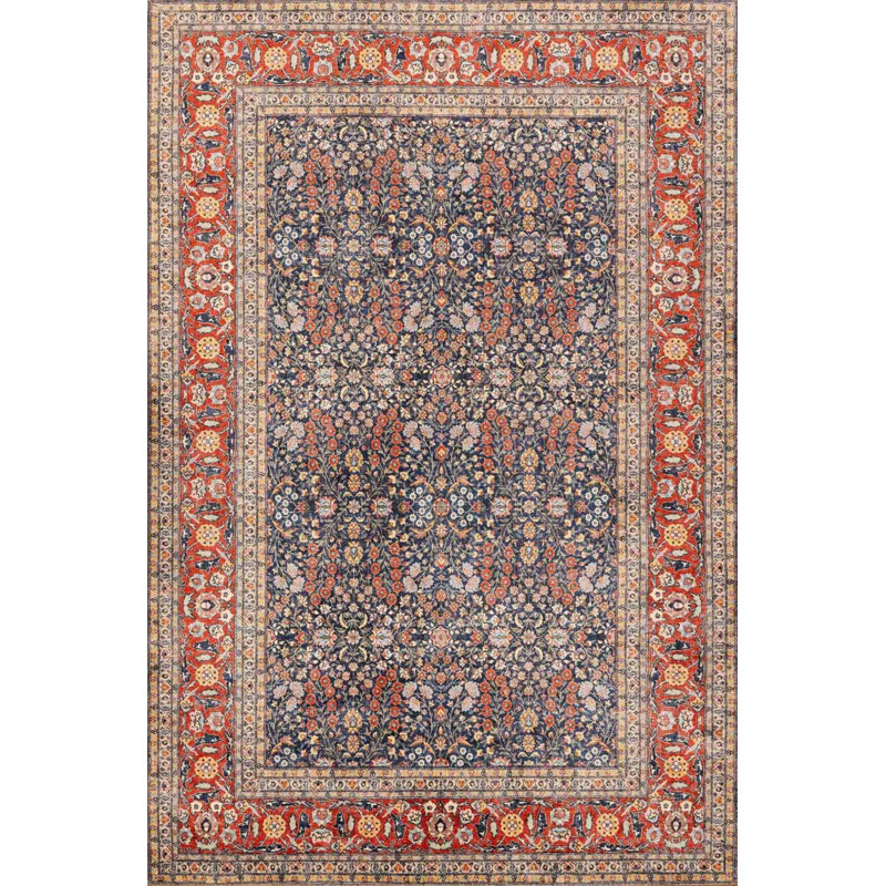 Tapis décoratif floral beige en polyester tissé à la machine bourgogne, Rectangle 5 pi 3 po x 7 pi 7 po