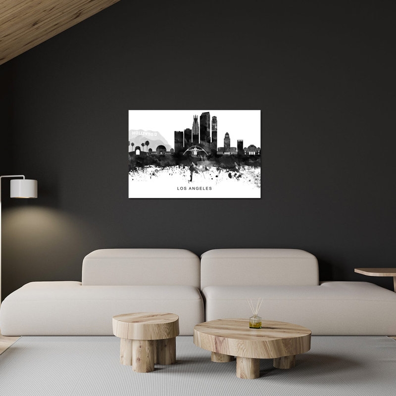 Los Angeles Skyline, impression noir et blanc sur verre acrylique, H 24 po x l 32 po x P 0,25 po