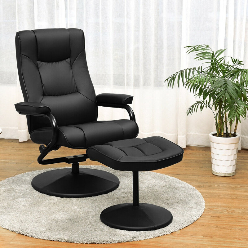 Caide 19.5" W Swivel Recliner Lounge Chair And Ottoman, Black