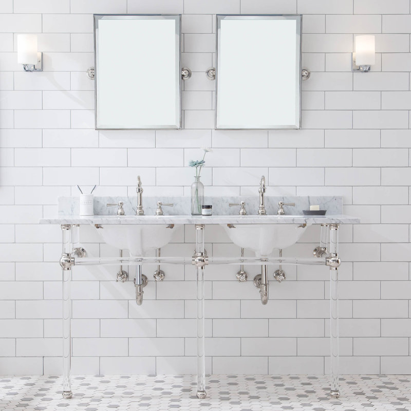Empire Stone Oval Console Bathroom Sink with Faucet and Overflow, Polished Nickel