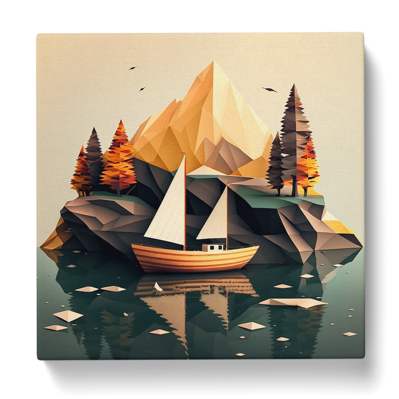 Boat On A Lake Polygon - No Frame Print, 50cm H x 50cm W x 3cm D