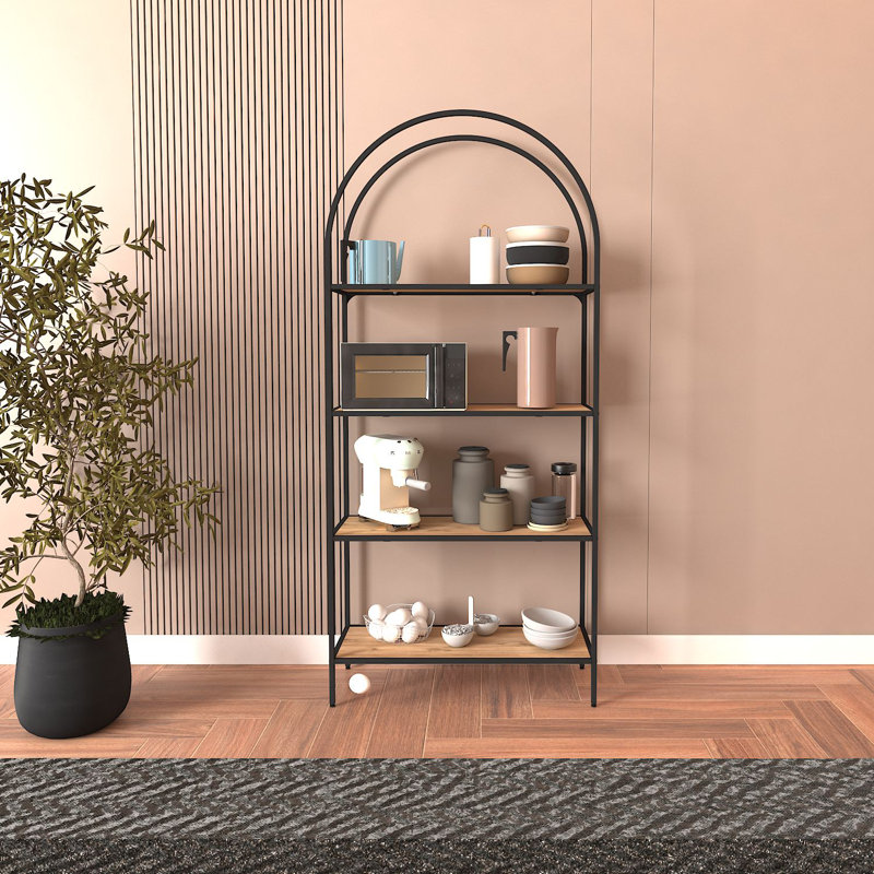 Bibliothèque moderne avec pin noir et atlantique, panneau 100% aggloméré mélaminé et structure 100% métal | Conception élégante pour la maison ou le bureau, solution de rangement élégante pour les livres et la décoration